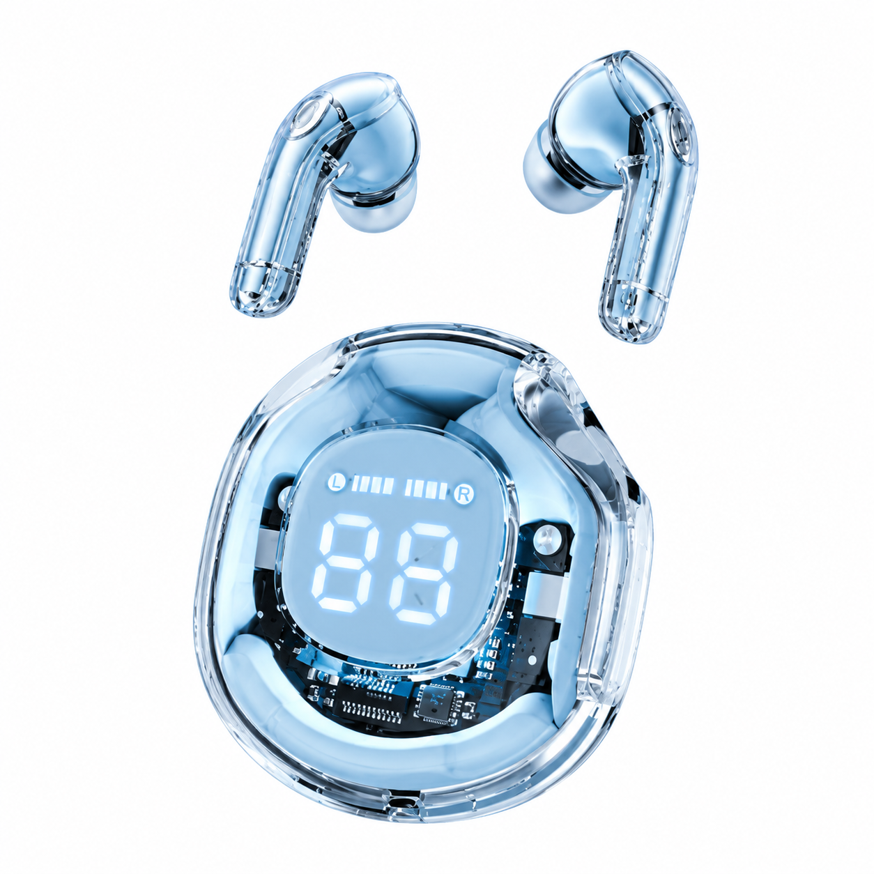 Transparent LED Display Wireless Bluetooth Earbuds