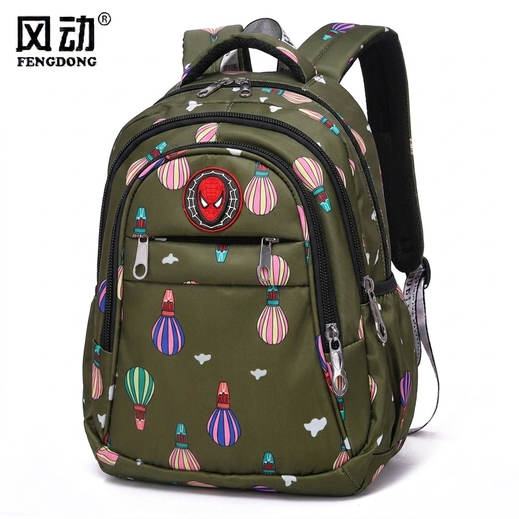 Multi-Compartment School Backpack for Kids – Olive Green