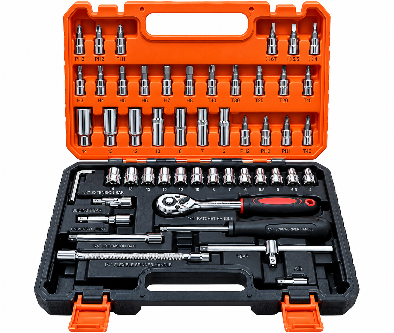 46 Pcs Socket Wrench & Screwdriver Bit Tool Set with Ratchet Handle