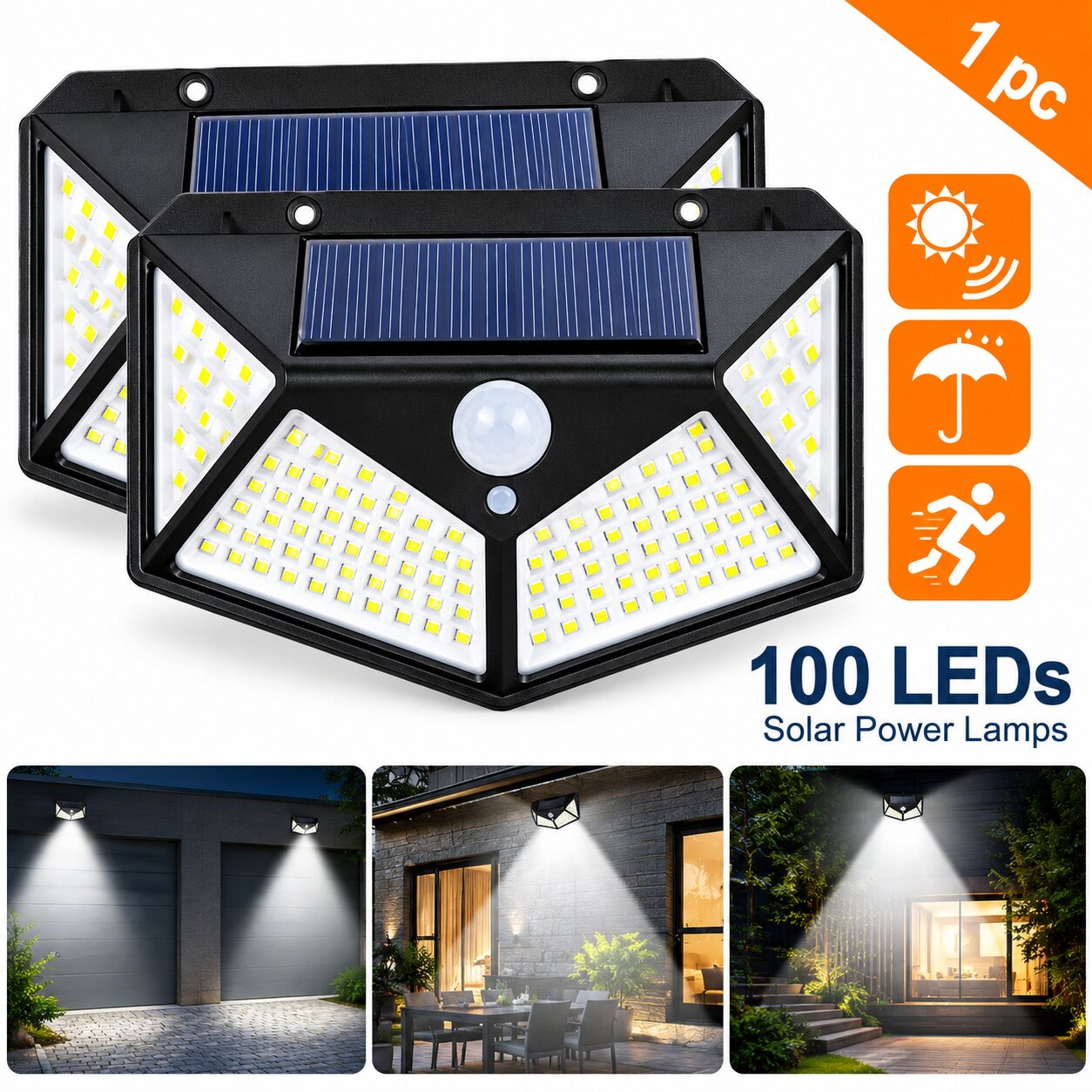 100 LED Solar Wall Light with Motion Sensor
