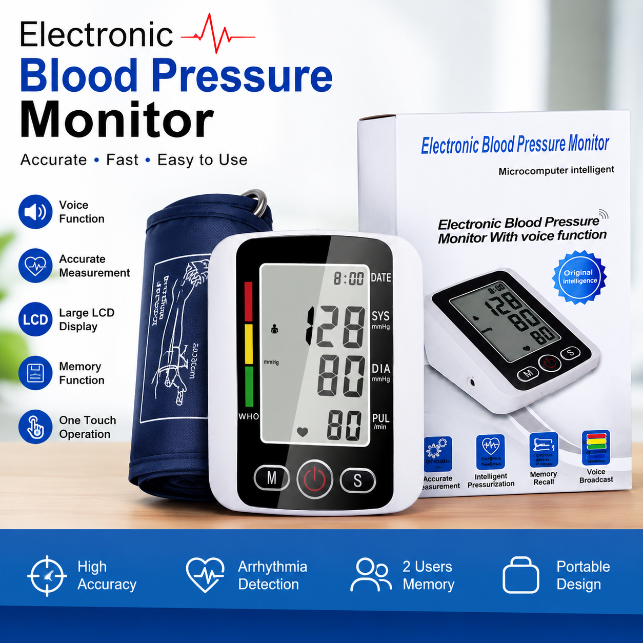 Digital Automatic Blood Pressure Monitor with Voice Function & Large LCD Display