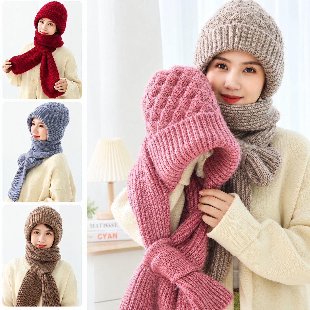 Ear Protection Winter Knitted Hat & Scarf Set