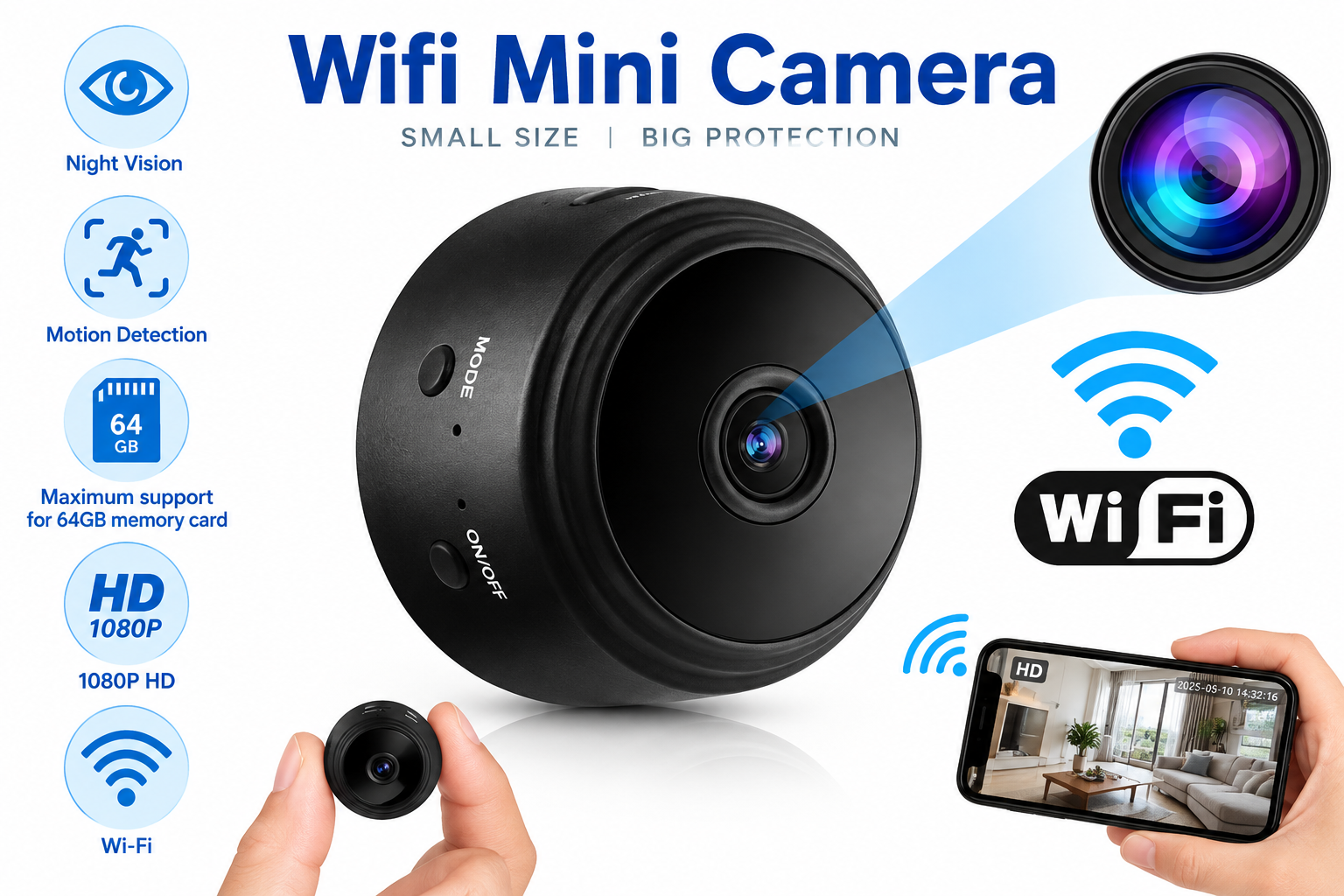 A9 Mini WiFi Camera 1080P Full HD Night Vision Wireless IP Camera