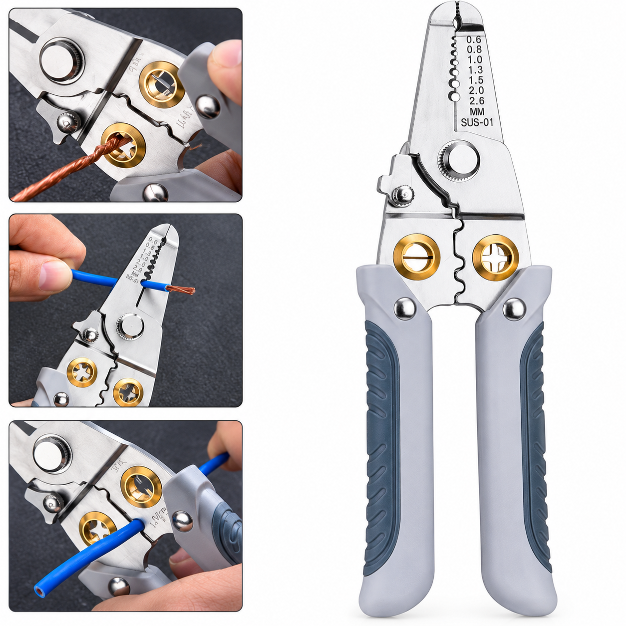 Multifunctional Wire Stripper & Crimping Tool – Stainless Steel with Non-Slip Grip